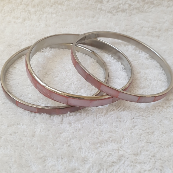 Blush silver enamel bracelets set of 3 - Picture 4 of 8